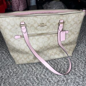 Coach Signature Beige and Pink Tote Bag